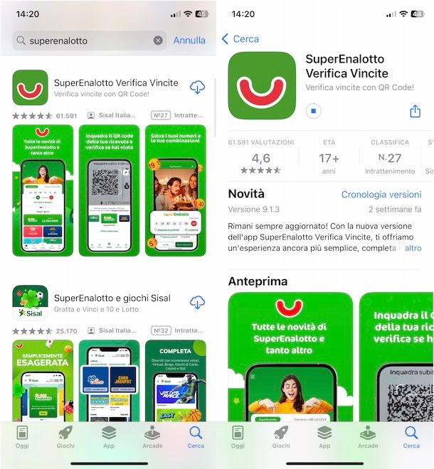 App SuperEnalotto Verifica Vincite