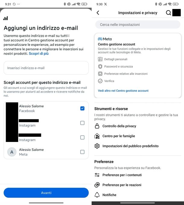 Cambiare indirizzo email Facebook Android