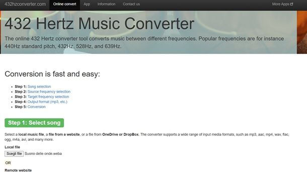 Convertire musica sul sito 432hzconverter.com