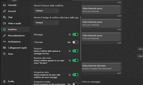 Silenziare notifiche chiamate WhatsApp Windows
