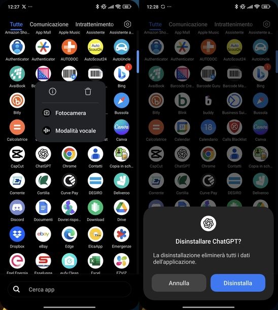 Disinstallare app ChatGPT Android
