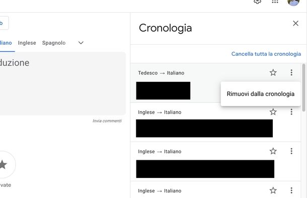 Cancellare cronologia Google Traduttore Web