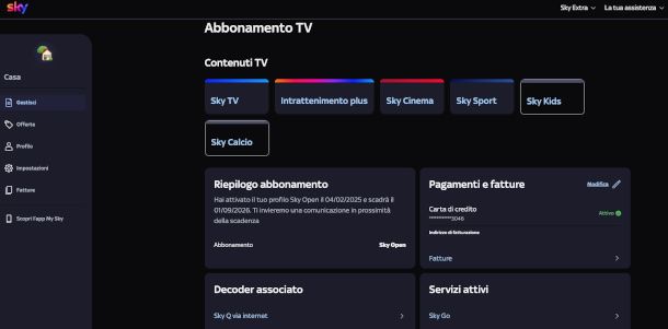 schermata abbonamento area Fai da te sito Sky