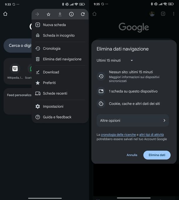 Svuotare cache Chrome Android
