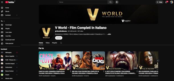 pagina canale YouTube VWorld