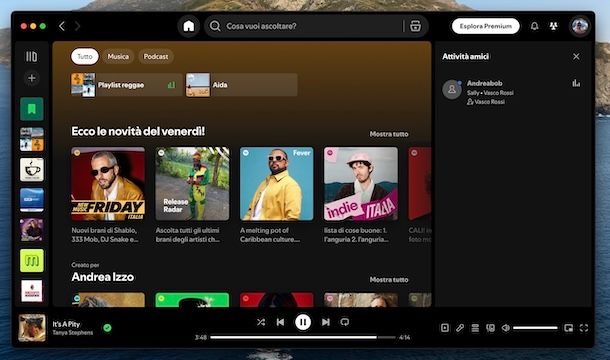 Attività amici su Spotify