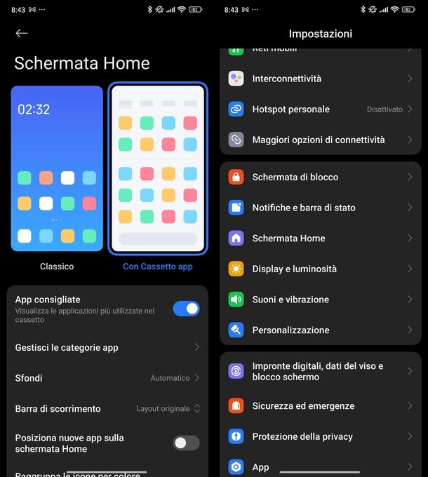 Nascondere app da schermata Home Xiaomi