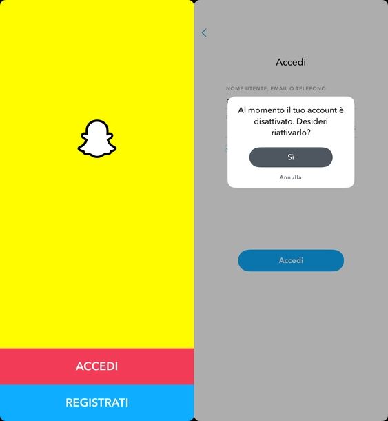 Riattivare account Snapchat iPhone