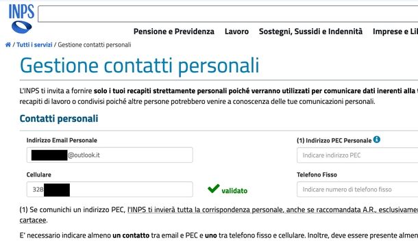 Cambiare indirizzo email INPS