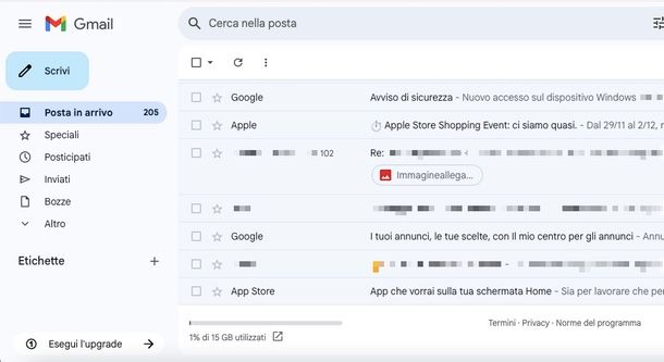 Controllare spazio disponibile mail