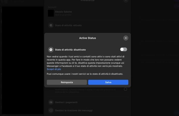 Disattivare Stato di attività Messenger Web