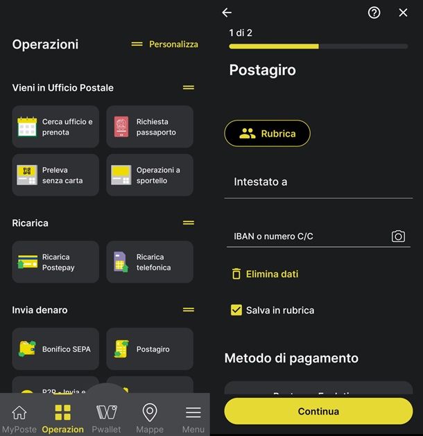 Come fare un postagiro tramite app Poste Italiane