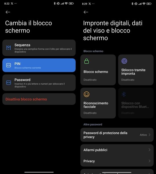 Togliere PIN sblocco Xiaomi