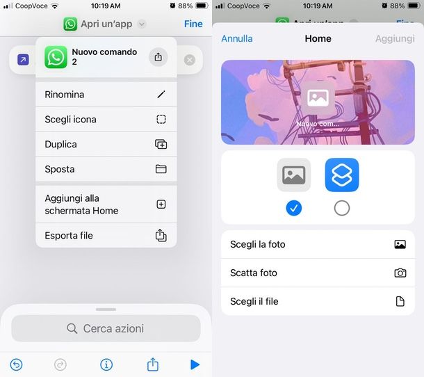 Comandi Rapidi cambiare icona WhatsApp