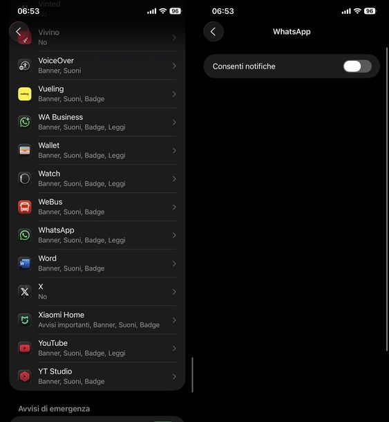 Disattivare notifiche WhatsApp impostazioni iOS