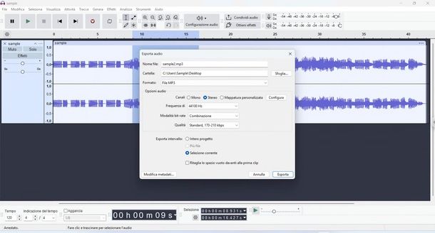 Audacity tagliare file MP3
