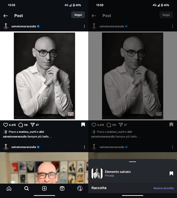 Elementi salvati Instagram