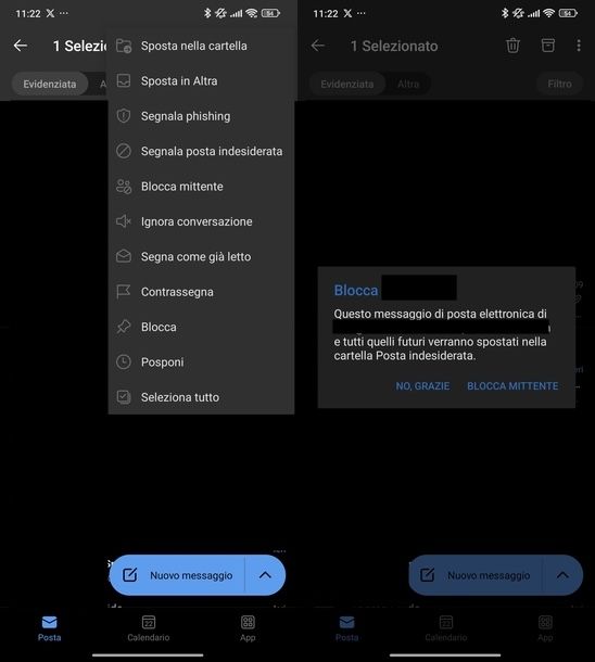 Bloccare email da indirizzo Microsoft Outlook Android