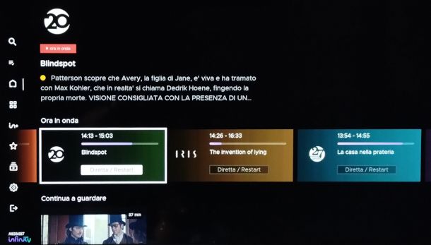 schermata app Mediaset Infinity