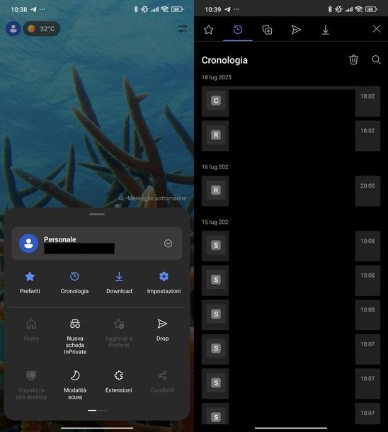 Vedere cronologia navigazione Microsoft Edge Android