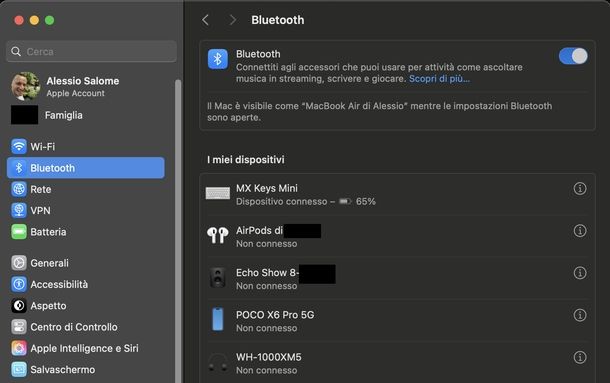 Attivare Bluetooth impostazioni macOS