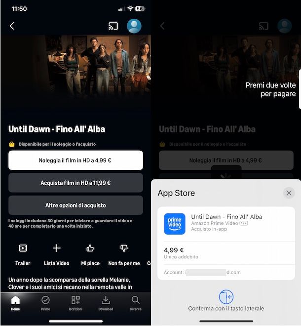 Noleggiare film su Prime Video da app
