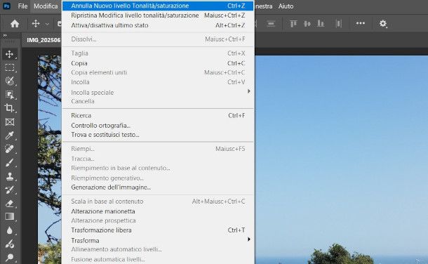 menu Annulla e Ripristina su Photoshop