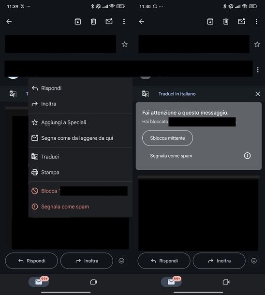 Bloccare email da indirizzo Gmail Android