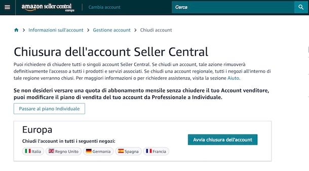 Cancellare account Amazon Seller