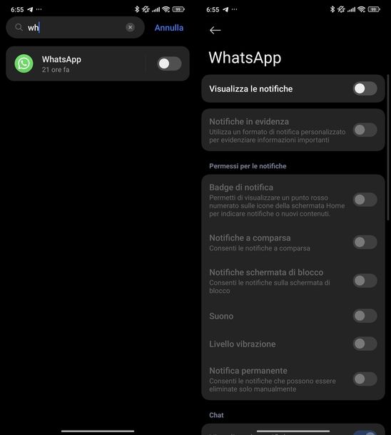 Disattivare notifiche WhatsApp impostazioni Android