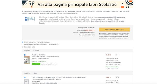 selezione libri su piattaforma Ritorno a scuola Amazon