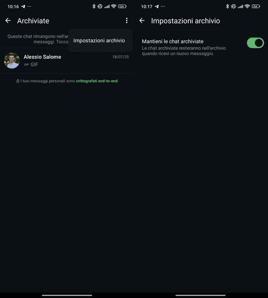 Disattivare notifiche chat archiviate WhatsApp Android