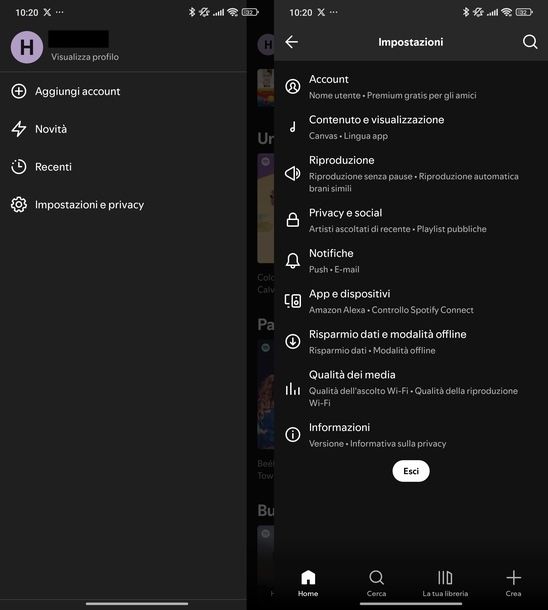 Cambiare account Spotify Android