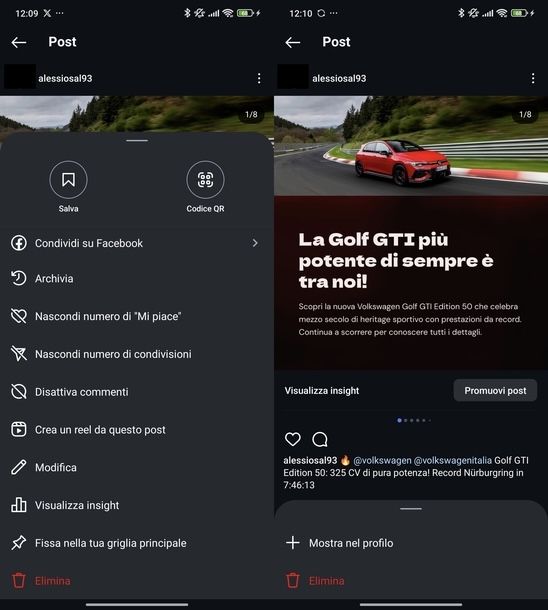 Nascondere alcune foto Instagram Android