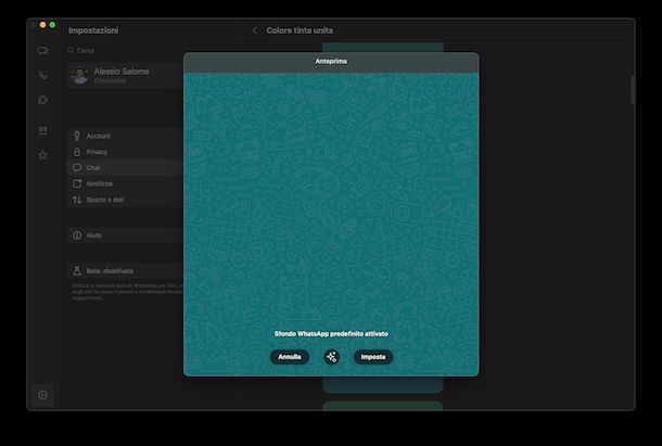 Mettere sfondi diversi WhatsApp Desktop macOS