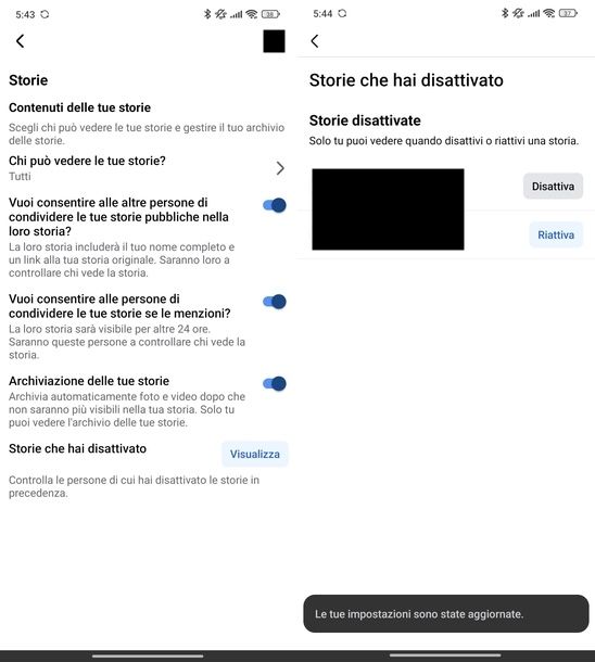 Riattivare storie Facebook Android