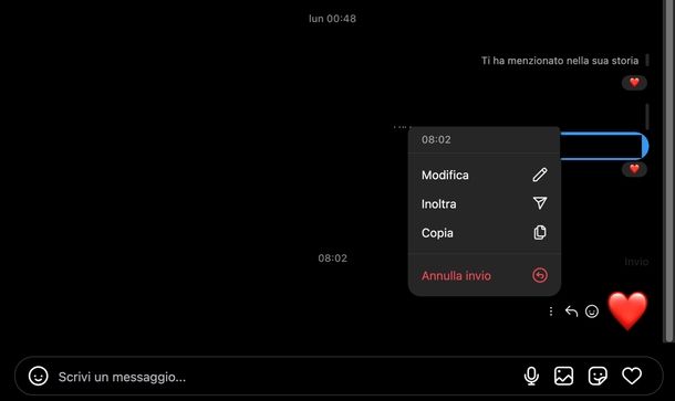 Iniziare conversazione Instagram Web
