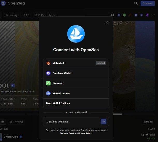 Wallet su OpenSea