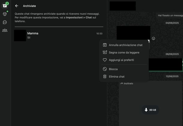 Togliere chat archiviata WhatsApp Web