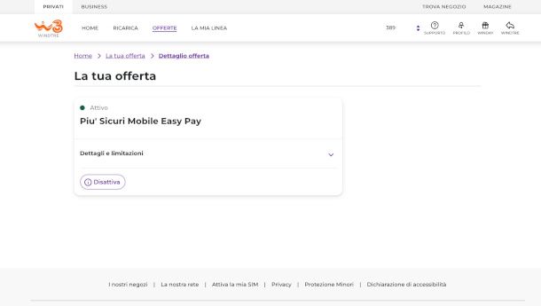 disattivazione promozione WINDTRE da sito