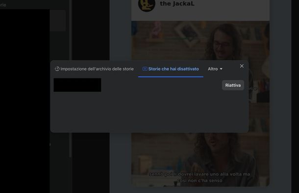 Riattivare storie Facebook Web