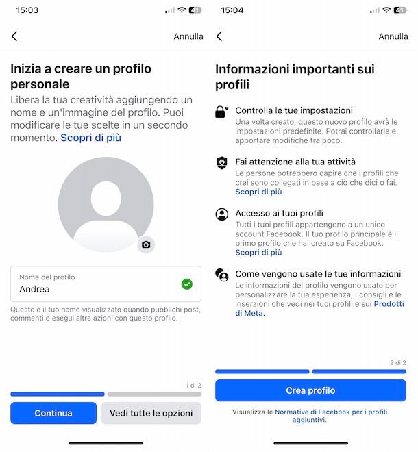 Creare secondo profilo Facebook