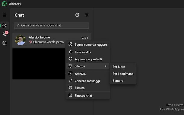Silenziare contatto WhatsApp Windows