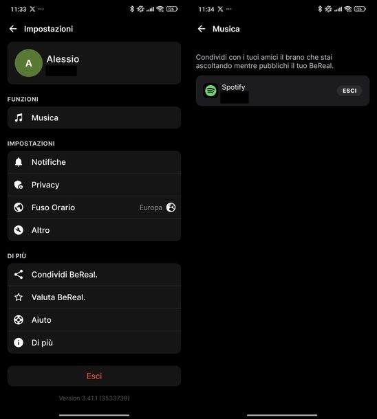 Cambiare account Spotify BeReal Android