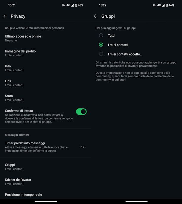 Impedire di essere aggiunti a gruppi WhatsApp