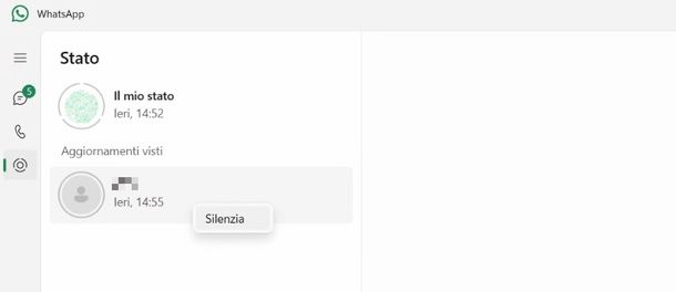 bloccare stati WhatsApp da PC