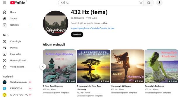 Musica in 432 Hz su YouTube album e playlist