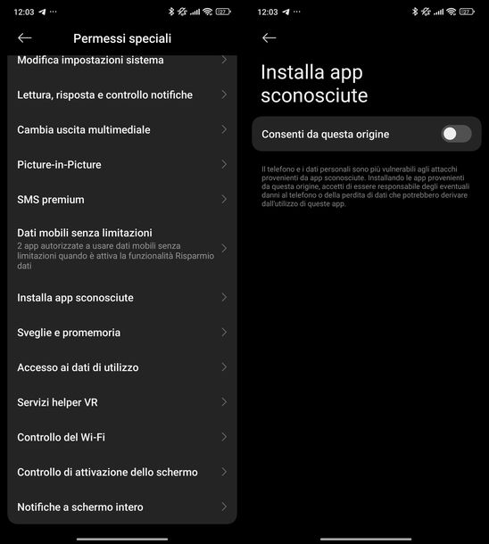 Bloccare installazione app origini sconosciute Android
