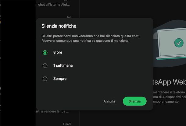 Silenziare contatto WhatsApp Web