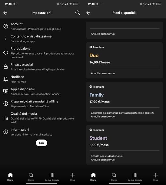 Cambiare account Spotify Family Android